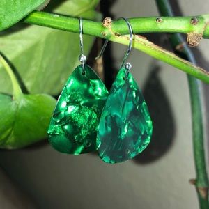 Emerald green guitar pick earrings